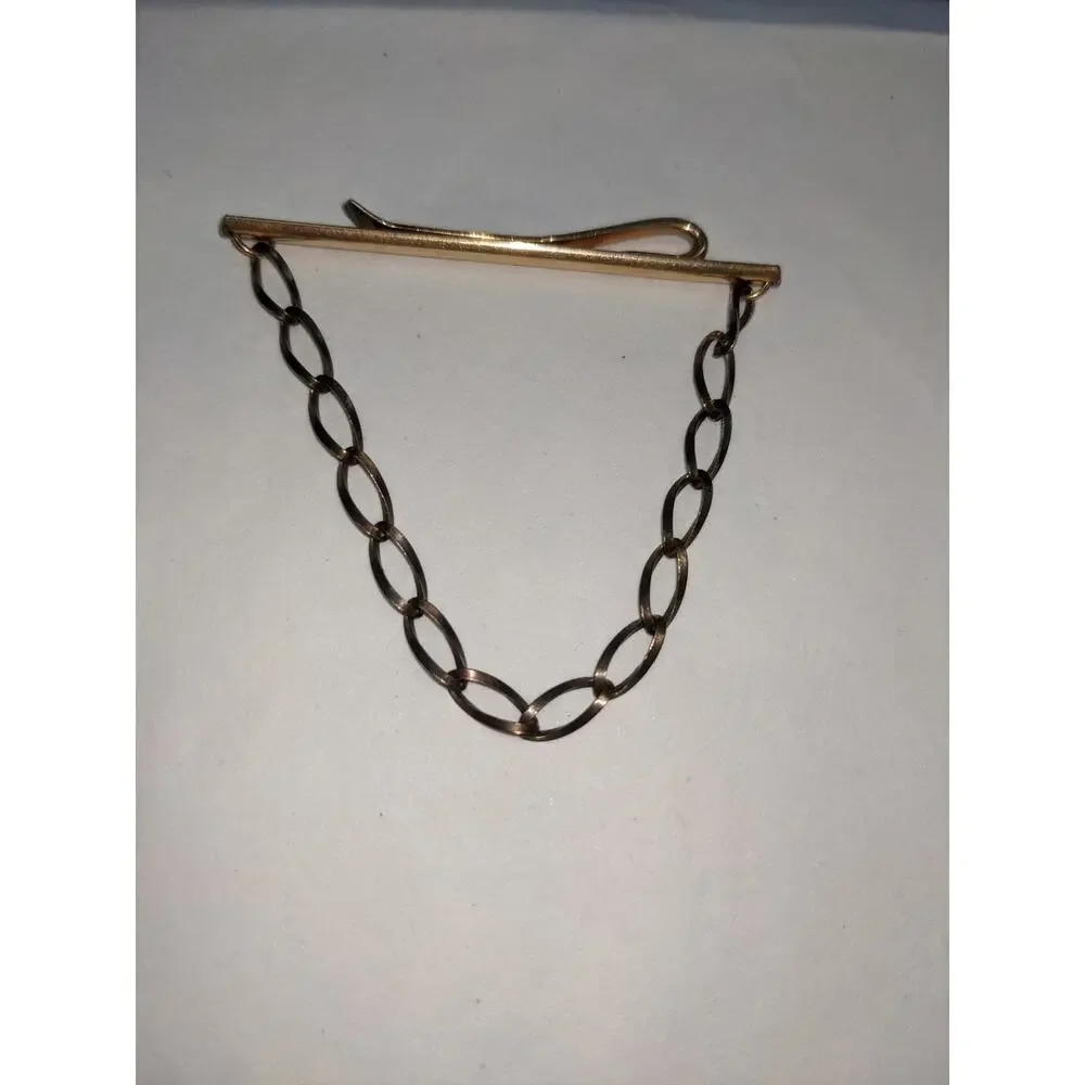 Krementz Vintage Tie Clip Money Clip Golden Metal with Chain Bobby Pin Style